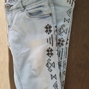 Light Blue Embroidered Women Straight Jeans